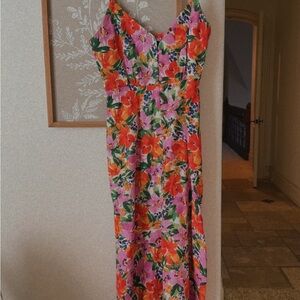 Floral Maxi Dress in Pink and Orange
